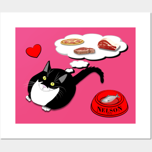 Hungry cat Feed Me Cute Tuxedo Fatty Copyright TeAnne Posters and Art